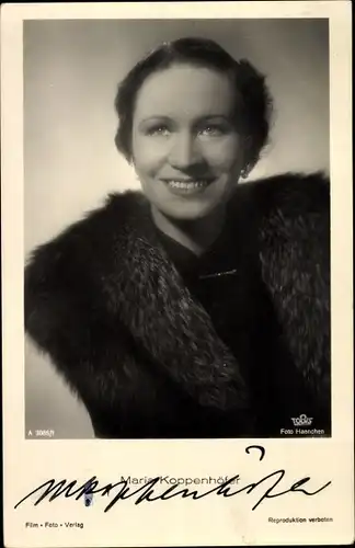 Ak Schauspielerin Maria Koppenhöfer, Portrait, Pelzmantel, Autogramm