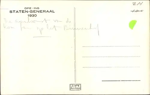 Ak Königin Wilhelmina der Niederlande, Eröffnung Staten Generaal 1930, Innenhof, Königliche Kutsche