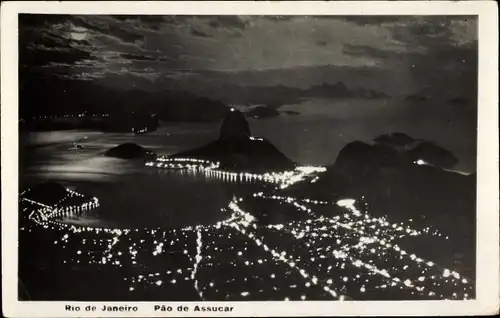 Ak Rio de Janeiro Brasilien, Pao de Assucar, schöne Aussicht bei Nacht