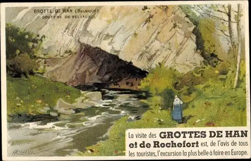 Künstler Litho Cassiers, H., Grotte de Han Han sur Lesse Wallonien Namur, Gouffre de Belvaux