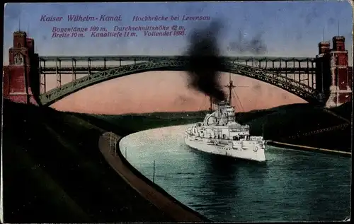 Ak Levensau Neuwittenbek in Schleswig Holstein, Kaiser Wilhelm Kanal, Hochbrücke, Kriegsschiff