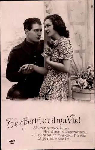 Ak Liebespaar, Liebe, Blumen, Rosen