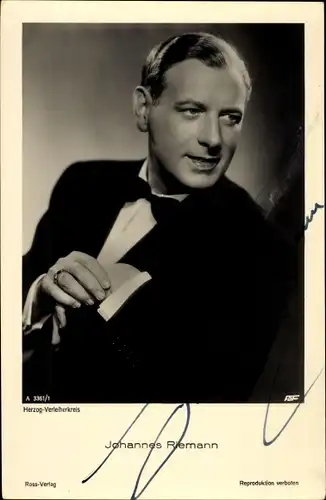 Ak Schauspieler Johannes Riemann, Ross Verlag A 3361 1, Portrait, Autogramm