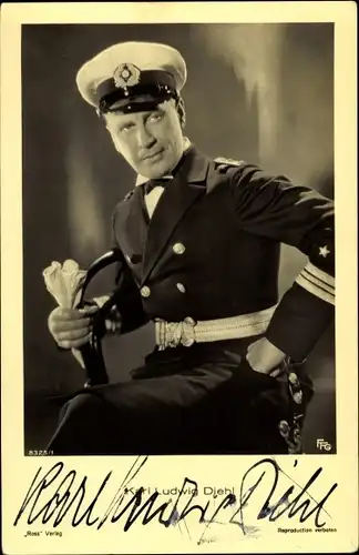 Ak Schauspieler Karl Ludwig Diehl, Portrait in Uniform, Ross Verlag 8325/1, Autogramm