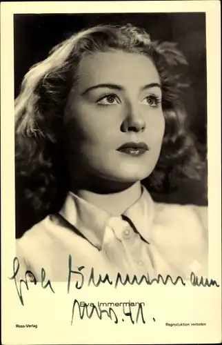 Ak Schauspielerin Eva Immermann, Portrait, Autogramm