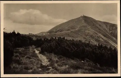 Ak Karpacz Krummhübel Riesengebirge Schlesien, Dom Śląski, Schlesierhaus, Riesenbaude, Schneekoppe