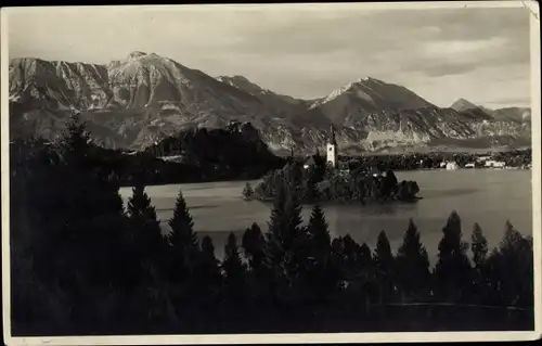 Foto Ak Bled Veldes Slowenien, Blejsko jezero, Bleder See, Insel Blejski Otok, Kirche