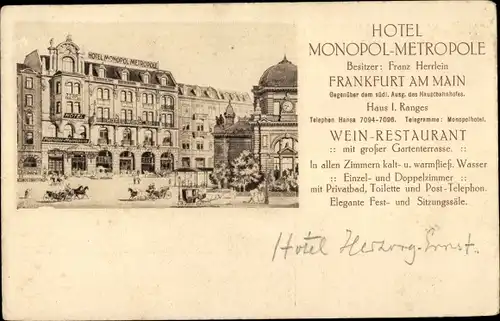 Ak Frankfurt am Main, Hotel Monopol Metropole