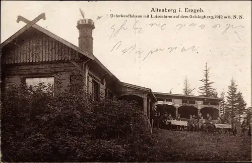 Ak Altenberg im Erzgebirge, Unterkunftshaus m. Luisenturm auf den Geisingberg