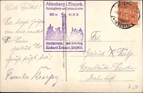 Ak Altenberg im Erzgebirge, Unterkunftshaus m. Luisenturm auf den Geisingberg