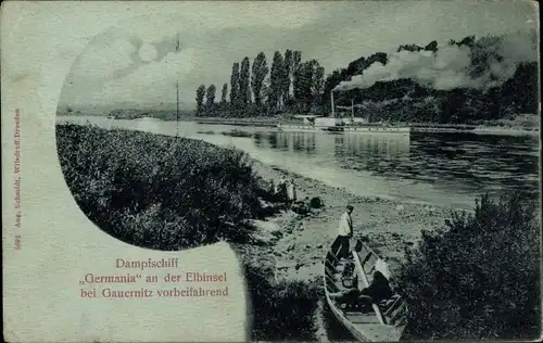 Mondschein Ak Klipphausen Gauernitz, Dampfschiff Germania, Elbinsel