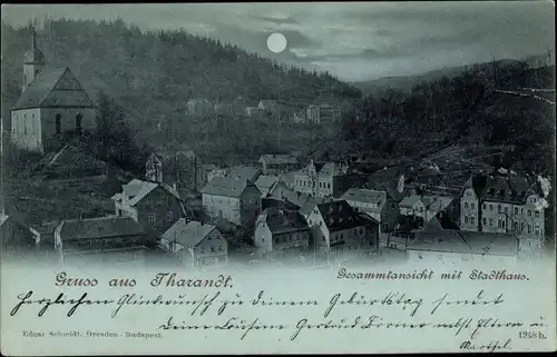 Mondschein Ak Tharandt im Erzgebirge, Gesamtansicht bei Nacht