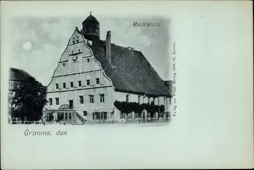 Mondschein Ak Grimma in Sachsen, Partie am Marktplatz
