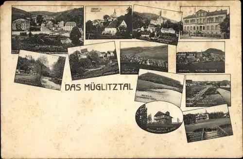 Ak Müglitz Lauenstein im Müglitztal Altenberg, Schlösser, Totale, Berg