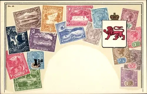 Briefmarken Wappen Ak Tasmanien Australien, Hobart, Mount Gould, Lake St. Clair