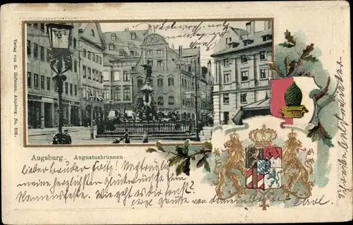Präge Wappen Ak Augsburg in Schwaben, Augustubrunnen