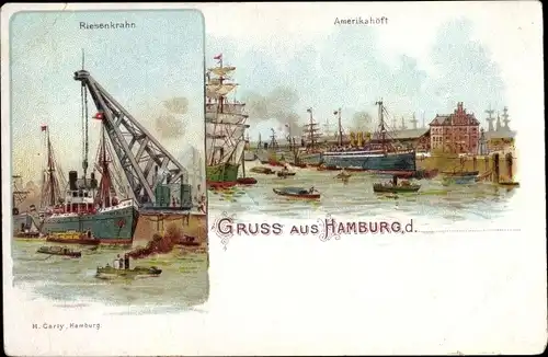 Künstler Carly, H., Litho Hamburg Mitte, Riesenkran, Amerikahöft