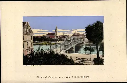 Passepartout Ak Krosno Odrzańskie Crossen Oder Ostbrandenburg, Brücke, Blick vom Kriegerdenkmal