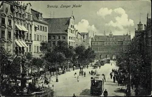 Ak Gdańsk Danzig, Langer Markt, Straßenbahn