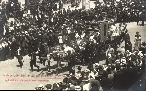 Ak Wien, Kaiser-Jubiläums-Huldigungs-Festzug, Fest, 1908, Nationalitäten-Gruppe aus Oberösterreich