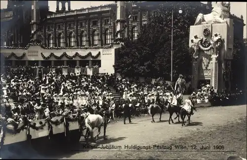 Ak Wien, Kaiser-Jubiläums-Huldigungs-Festzug, Fest, 12. Juni 1908, Löwe-Denkmal