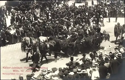 Ak Wien, Kaiser-Jubiläums-Huldigungs-Festzug, Fest, 12. Juni 1908, Nationalitäten-Gruppe