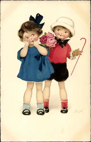 Künstler Ak Baumgarten, Fritz, Junge mit Blumenstrauß, Mädchen, Meissner & Buch