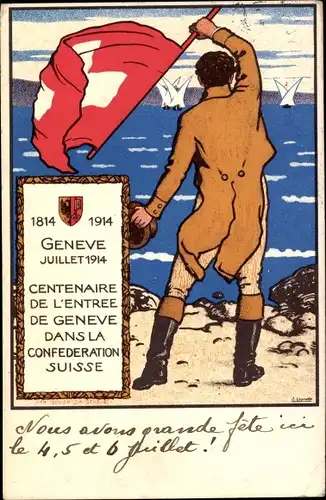 Wappen Ak Genève Genf Stadt, Centenaire de l'entree de Geneve dans la Confederation Suisse 1914