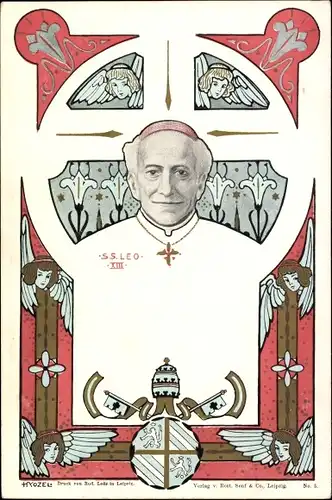 Jugendstil Litho Papst Leo XIII., Vincenzo Gioacchino Pecci, Portrait
