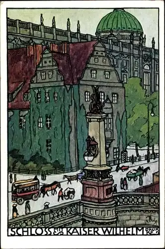 Künstler Ak Berlin Mitte, Schloss, Kaiser Wilhelm Brücke, Deutsche Lehrerversammlung 1912