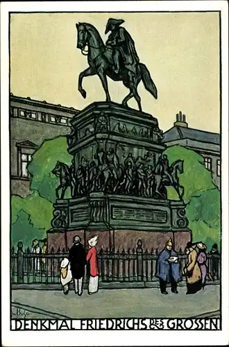 Künstler Ak Berlin Mitte, Denkmal Friedrich des Großen, Deutsche Lehrerversammlung 1912