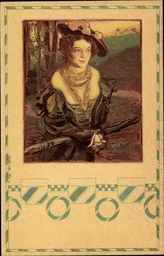 Jugendstil Künstler Ak Frauenbildnis