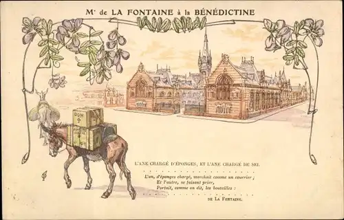 Ak Mr. de la Fontaine a la Benedictine, Der mit Schwämmen beladene Esel, der mit Salz beladene Esel