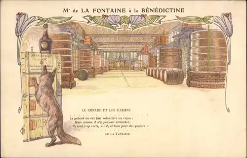 Ak Mr. de la Fontaine a la Benedictine, le Renard et les Raisins, Fontaine