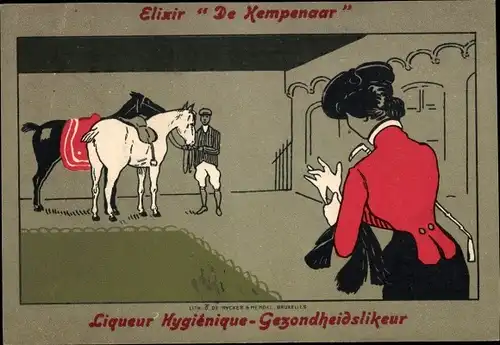 Ak Reklame, Elixir De Kempenaar, Hygienelikör, Pferde, Reiterin