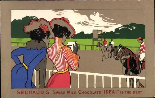 Ak Reklame, Chocolat Sechaud, Frauen auf der Pferderennbahn