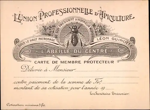 Ak The Professional Beekeeping Union, schützende Mitgliedskarte