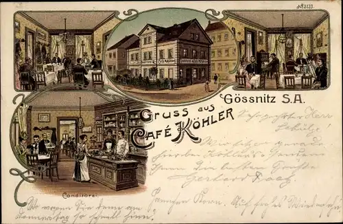 Litho Gößnitz in Thüringen, Cafe und Konditorei Köhler, Innenansicht