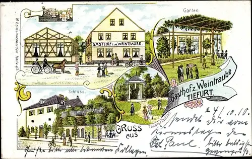 Litho Tiefurt Weimar in Thüringen, Gasthof zur Weintraube, Schloss, Garten, Theater Pavillon