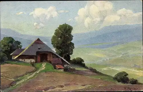 Künstler Ak Reiss, Fritz, Schwarzwald, Landschaft, Bauernhaus