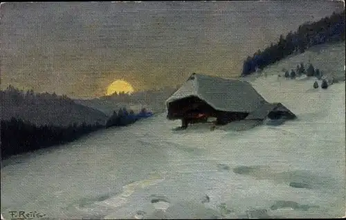 Künstler Ak Reiss, Fritz, Winter im Schwarzwald, Schwarzwaldhaus