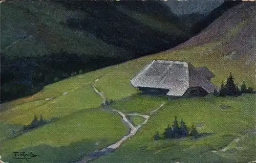 Künstler Ak Reiss, Fritz, Schwarzwald, Landschaft, Bauernhaus
