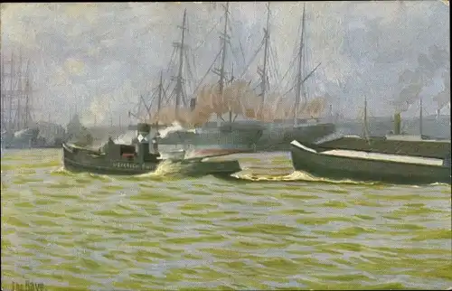 Künstler Ak Rave, Chr., Marine Galerie 280, Schleppdampfer im Hamburger Hafen