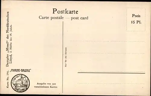 Künstler Ak Rave, Chr., Dampfer Mosel, Norddeutscher Lloyd, Marine Galerie 296