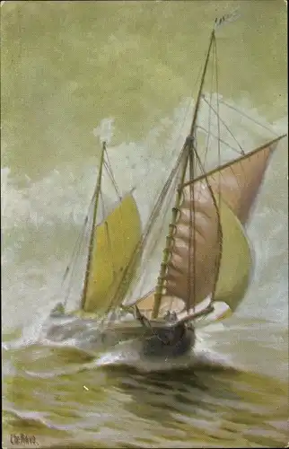 Künstler Ak Rave, Chr., Marine Galerie Nr. 255, Küstenfahrer mit Jawltaklung