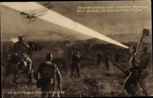 Ak Herunterschießen eines russischen Flugzeuges durch deutsche und österreichische Truppen, I WK