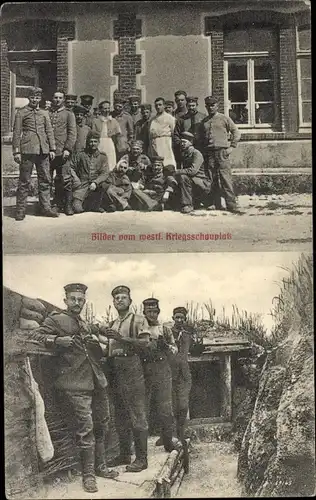 Ak Westlicher Kriegsschauplatz, Deutsche Soldaten in Uniformen, Schützengraben, I WK
