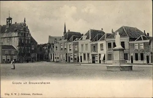 Ak Brouwershaven Zeeland, Platz, Denkmal