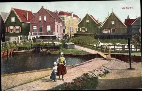 Ak Marken Nordholland, Kinder, Tracht, Häuser