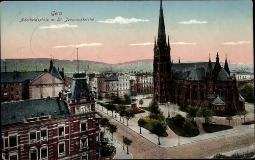 Ak Gera in Thüringen, Adelheidplatz, St. Johanniskirche